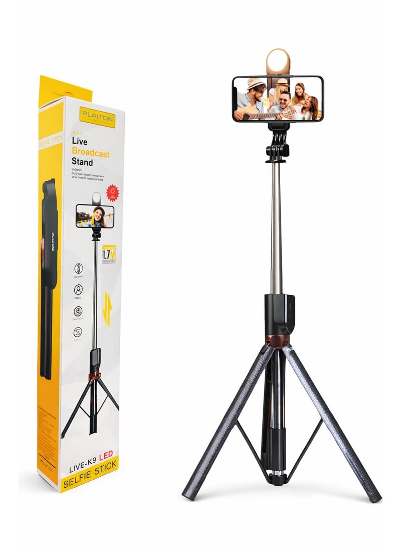 التخطيط ترايبود ثابت طويل 1.7 متر + سيلفي ستيك + حامل موبايل + رينج لايت – جهاز 3 في 1 مميز للتصوير وصناعة المحتوى والبث المباشر - Image 4